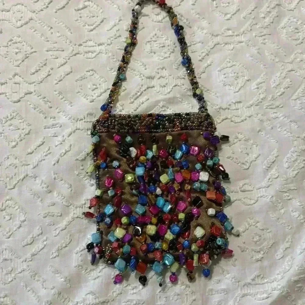 La Viola Vintage Multi-Colored Beaded Evening Shoulder Purse - Picture 7 of 7